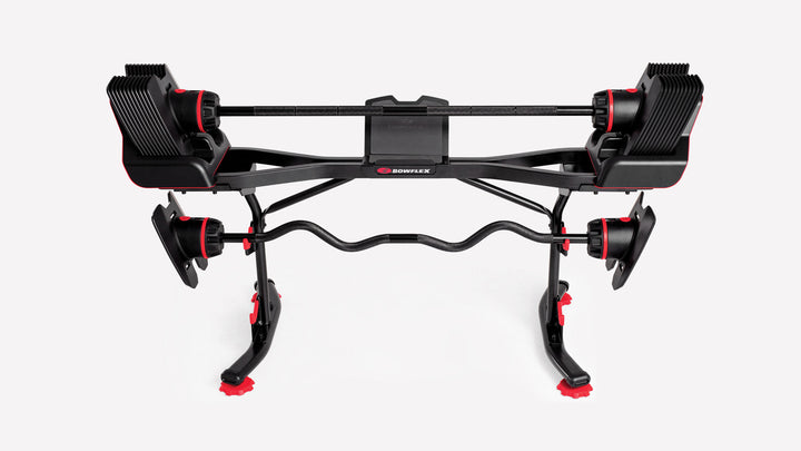 2080 Barbell and Curl Bar shown on optional weight stand