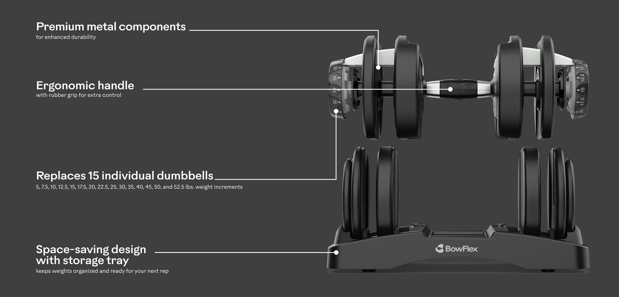All the advantages of an adjustable dumbbell in a durable design.