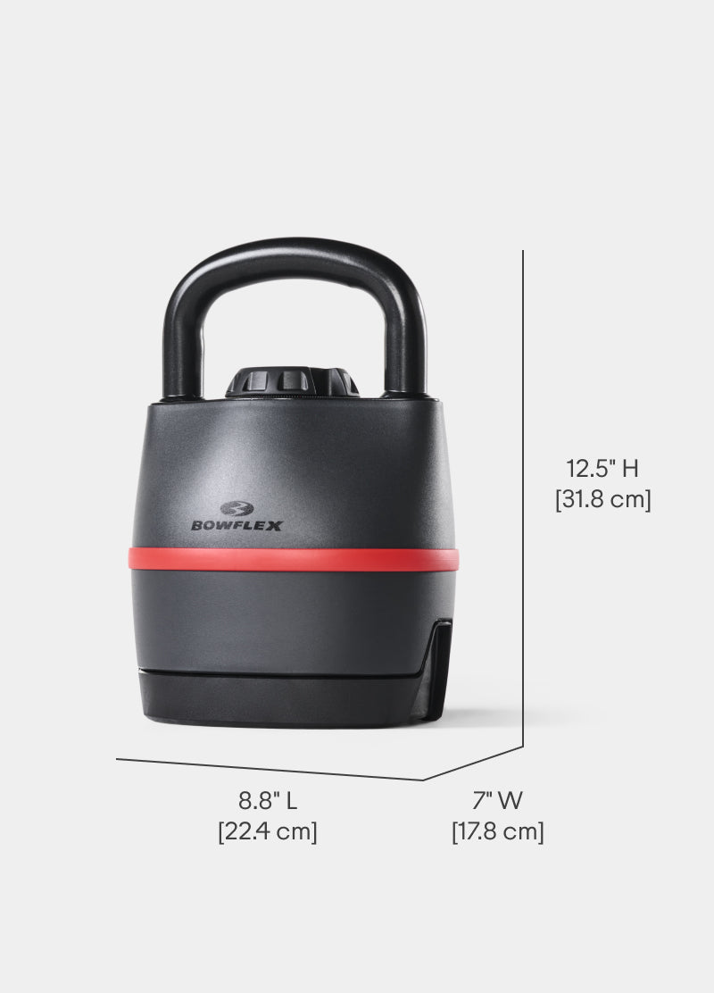 Dimensions for the SelectTech 840 Adjustable Kettlebell.