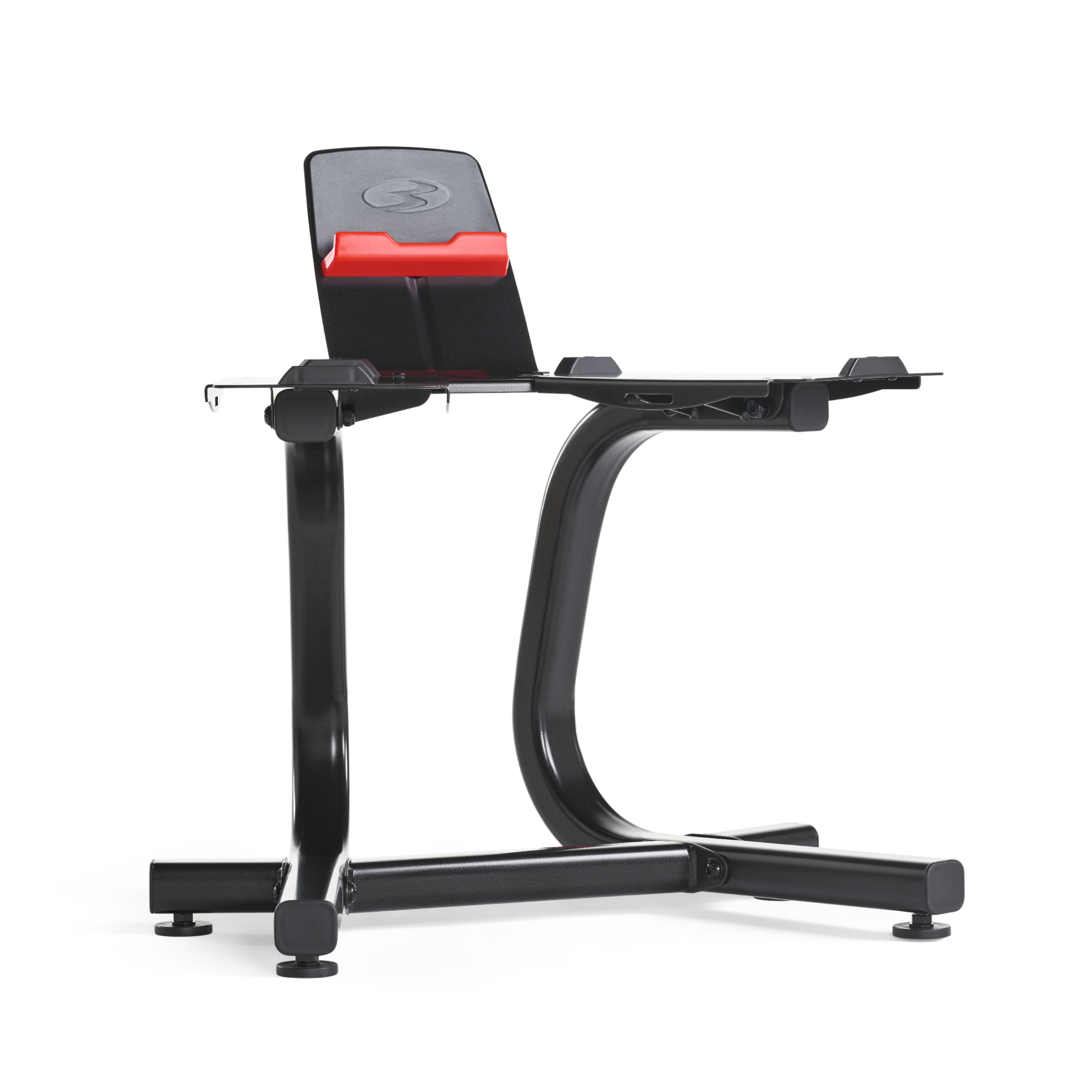 BowFlex SelectTech Dumbbell Stand with Media Rack on white background.