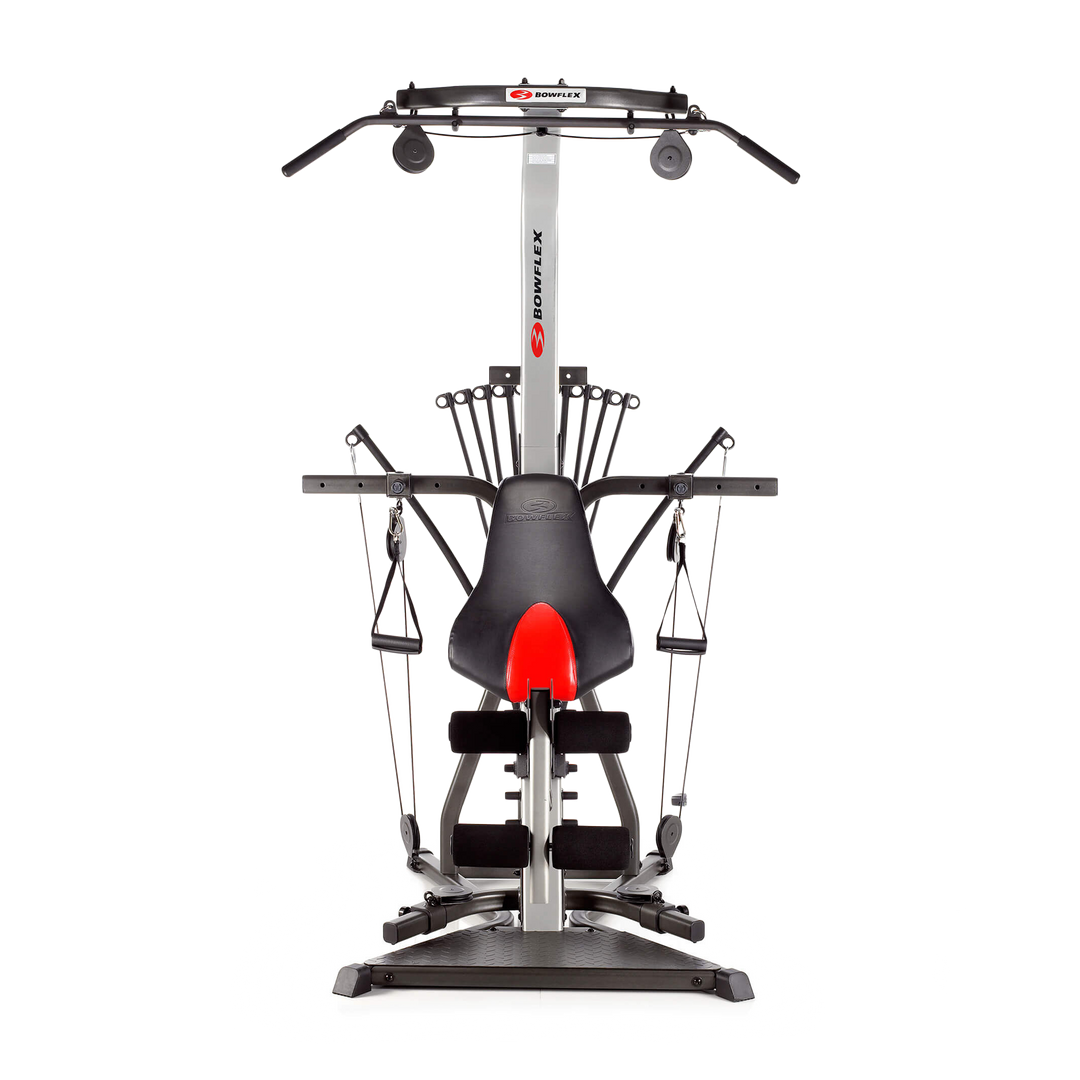 Home gym equipment with various attachments on a white background