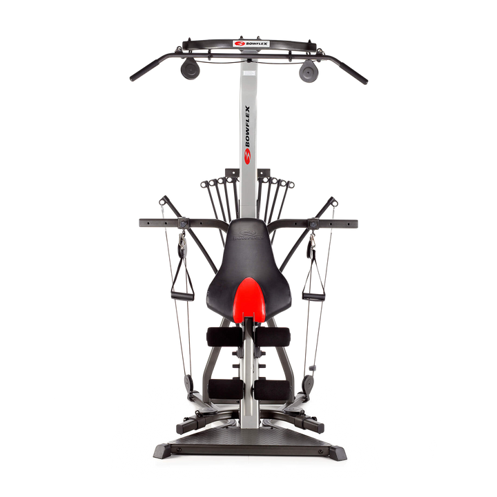 Home gym equipment with various attachments on a white background