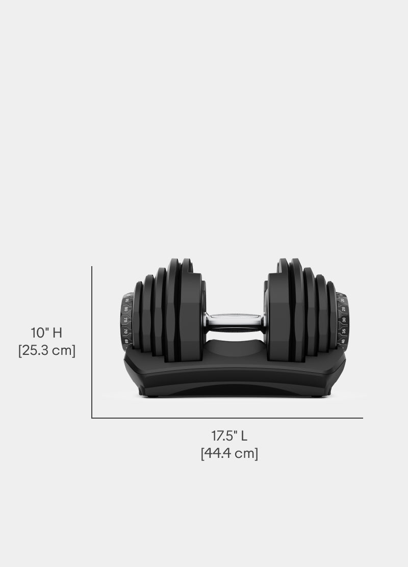 Side view of the dimensions for the Results Series 1090 SelectTech Dumbbells.