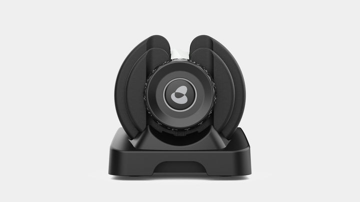 Front view of a single SelectTech Results Series 52 dumbbell