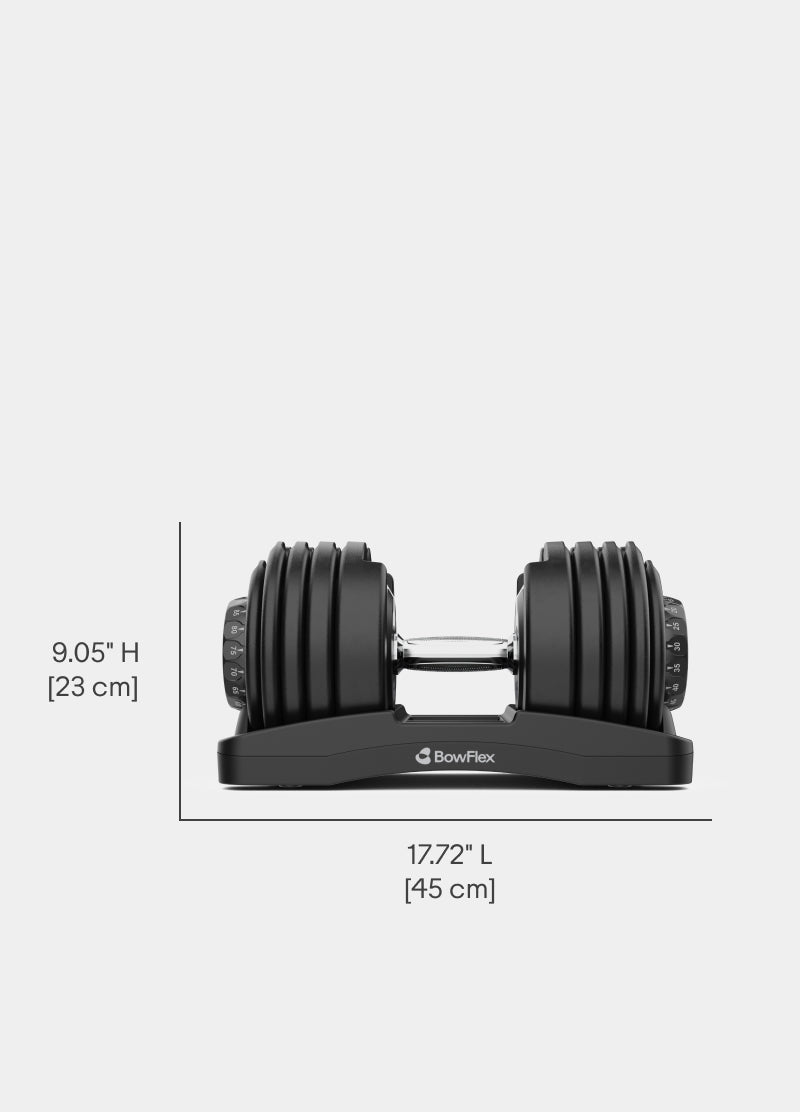 Side view of the dimensions for the Results Series 90 SelectTech Dumbbells.