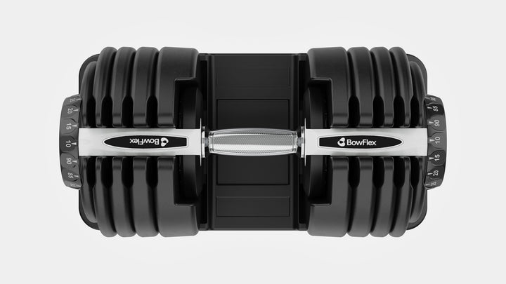 Top view of a single Results Series 90 dumbbell
