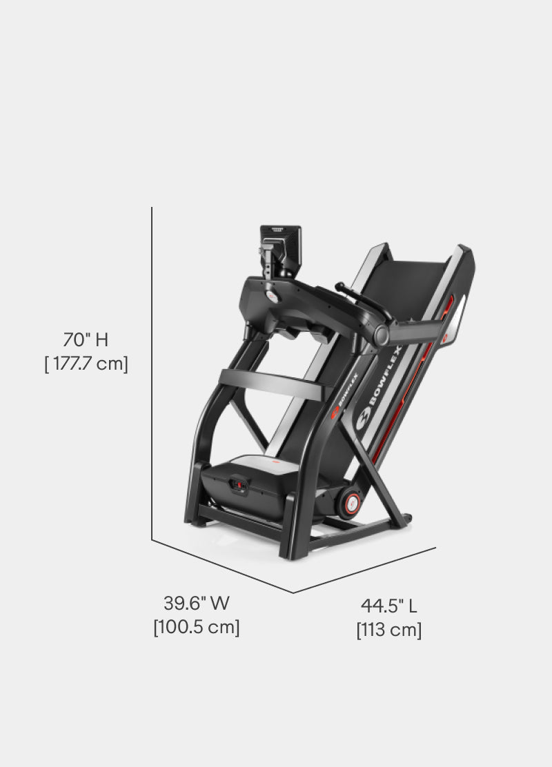 Dimensions for the T10 Treadmill while stowed.