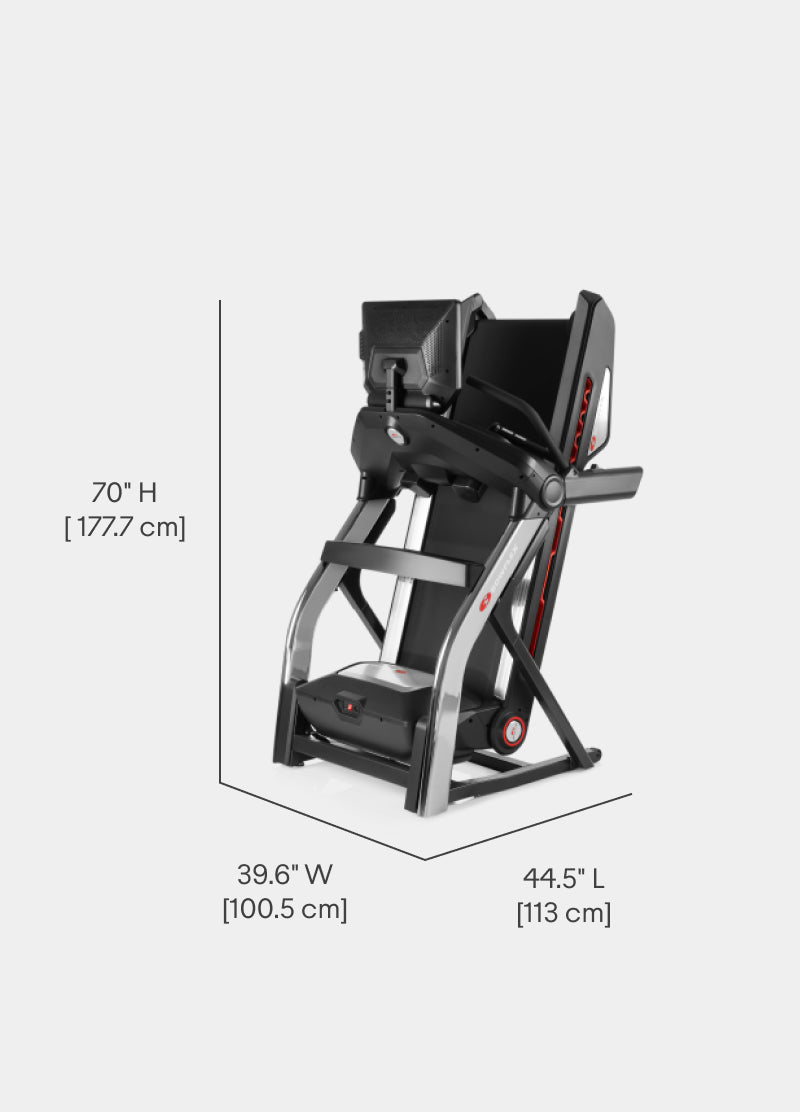 Dimensions for the T22 Treadmill while stowed.