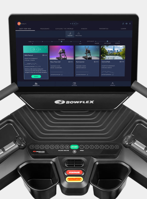 BowFlex Treadmill 22 touchscreen with JRNY app screen displayed.