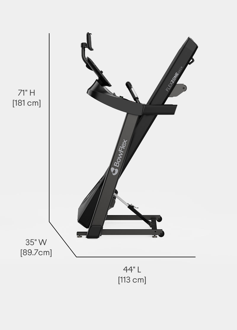 Dimensions for the T6 Treadmill while stowed.