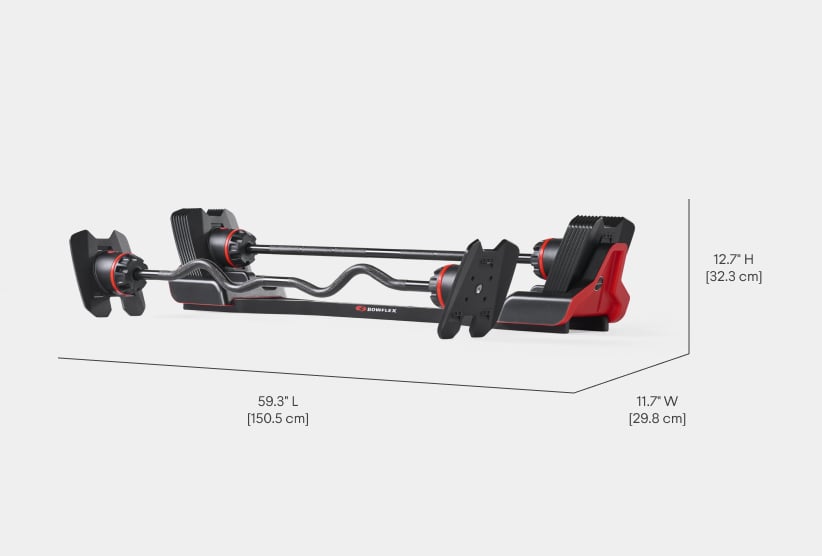 2080 Barbell Dimensions - Length 59.3 inches, Width 11.7 inches, Height 12.7 inches